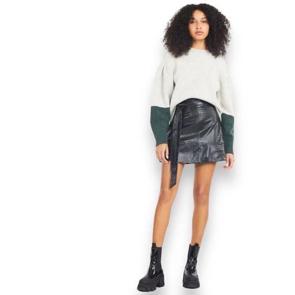 Tanya Taylor Sweater Womens L Grey Ollie Knit Wool Alpaca Blend Green Colorblock